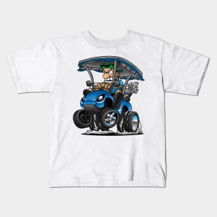 Funny Golf Cart Hotrod Golf Car Popping a Wheelie Cartoon Kids T-Shirt